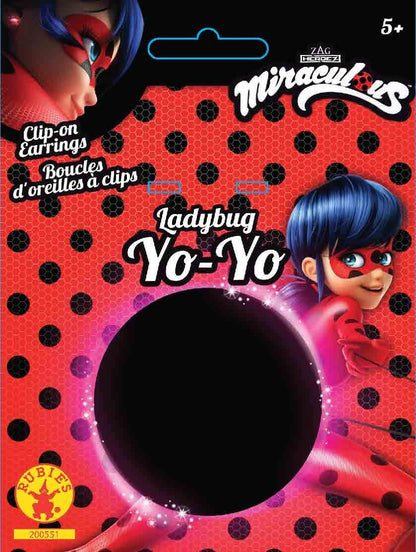 Rubie's Official Miraculous Lady Bug Wig, Childs One Size & Official Miraculous Ladybug Childs Clip-on Earrings and Yo-Yo Set, Fancy Dress Accessory Set