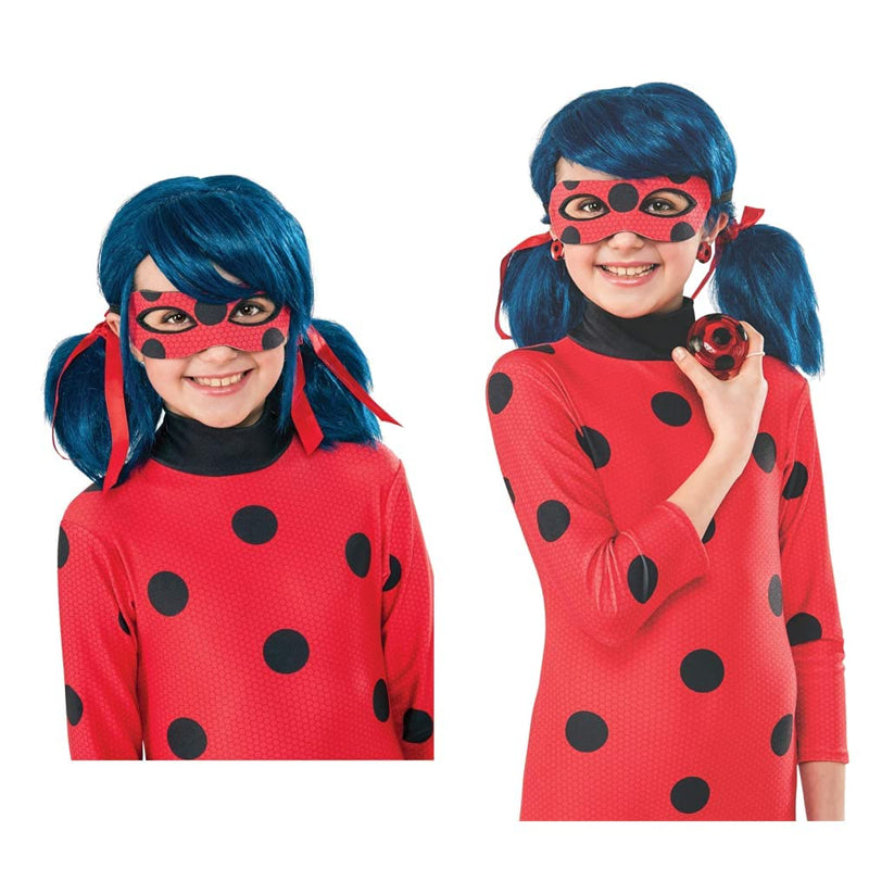 Rubie's Official Miraculous Lady Bug Wig, Childs One Size & Official Miraculous Ladybug Childs Clip-on Earrings and Yo-Yo Set, Fancy Dress Accessory Set