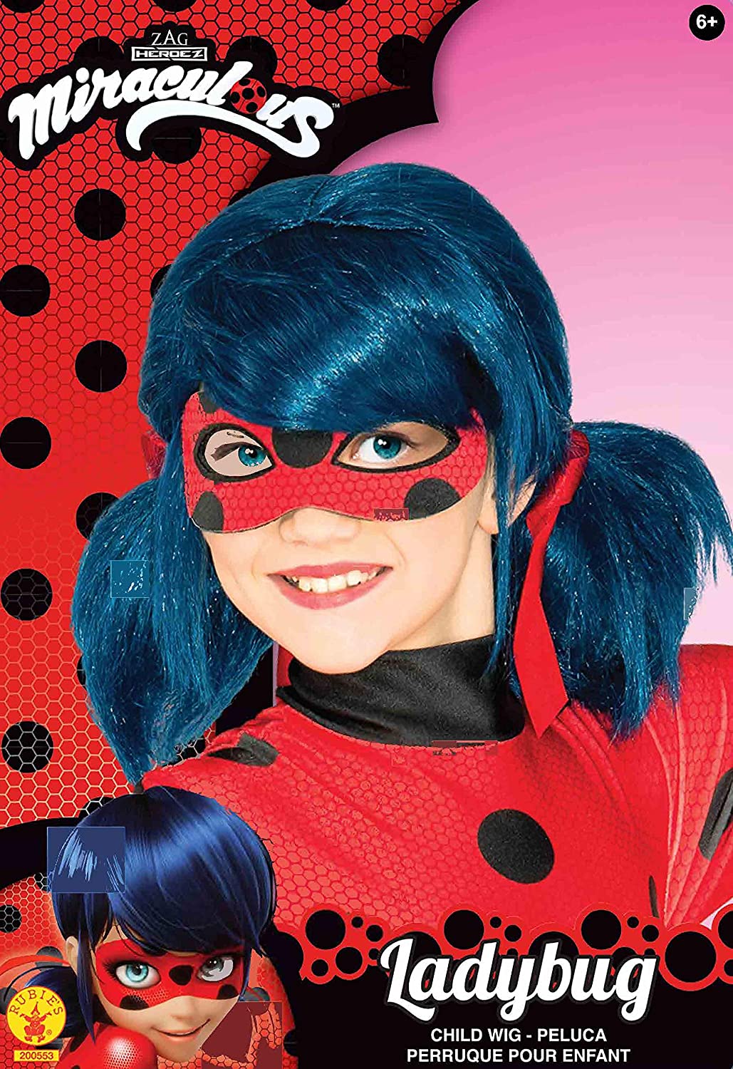 Rubie's Official Miraculous Lady Bug Wig, Childs One Size & Official Miraculous Ladybug Childs Clip-on Earrings and Yo-Yo Set, Fancy Dress Accessory Set