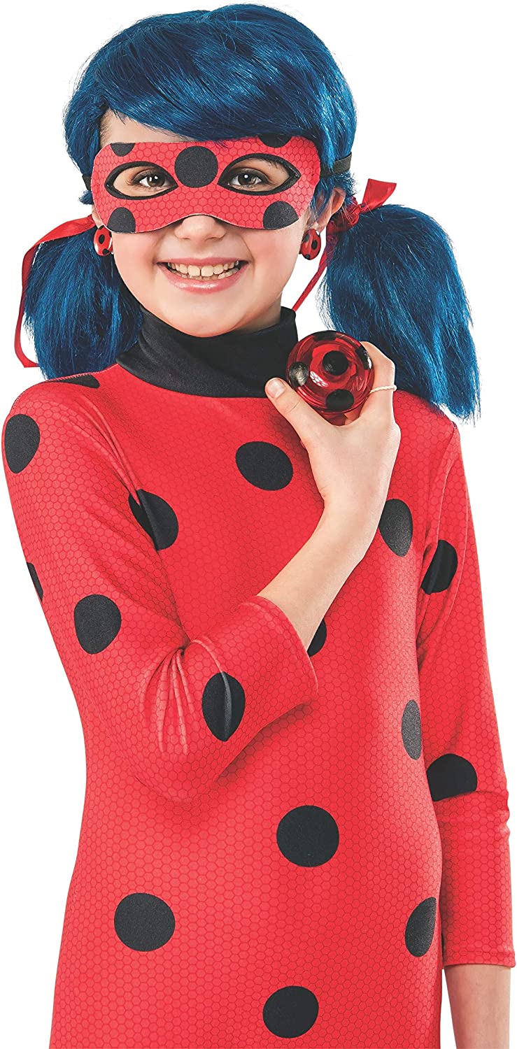 Rubie's Official Miraculous Lady Bug Wig, Childs One Size & Official Miraculous Ladybug Childs Clip-on Earrings and Yo-Yo Set, Fancy Dress Accessory Set