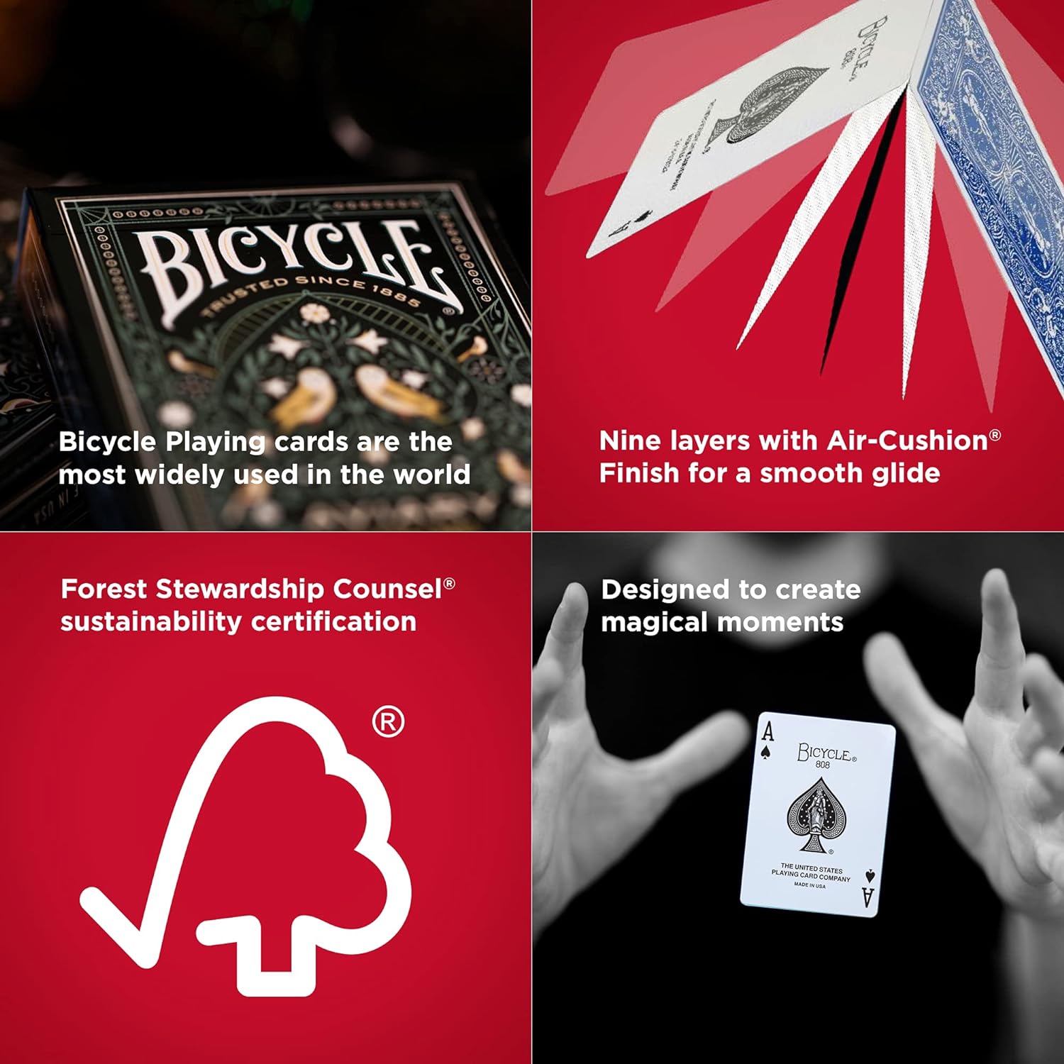 Bicycle Aviary Playing Cards - 1 Deck, Air Cushion Finish, Professional, Superb Handling & Durability, Great Gift For Card Collectors, Black,green