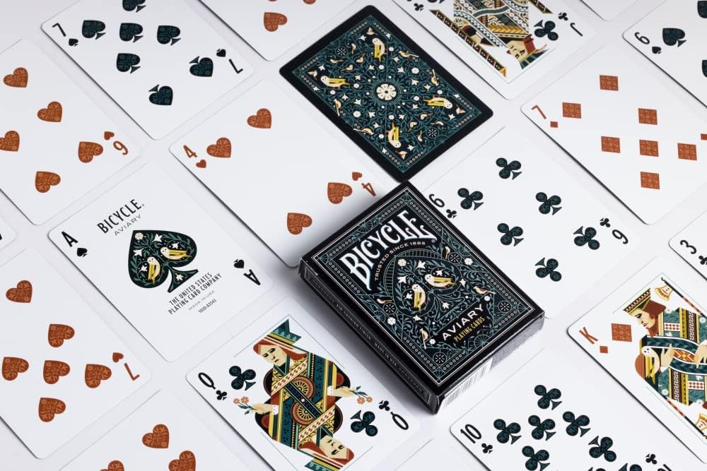 Bicycle Aviary Playing Cards - 1 Deck, Air Cushion Finish, Professional, Superb Handling & Durability, Great Gift For Card Collectors, Black,green