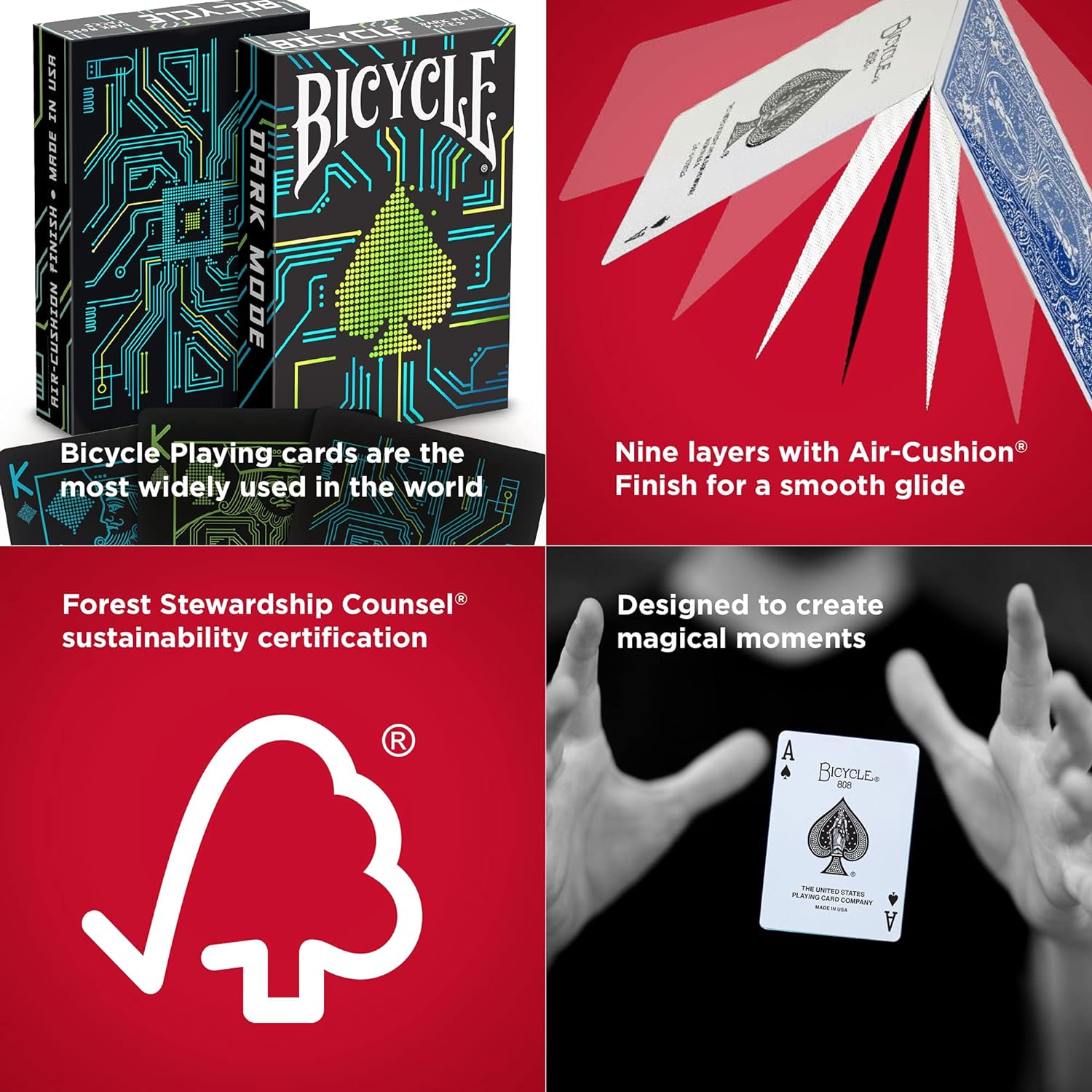 Bicycle Dark Mode Playing Cards - 1 Deck, Air Cushion Finish, Professional, Superb Handling & Durability, Great Gift For Card Collectors único Dark Mode