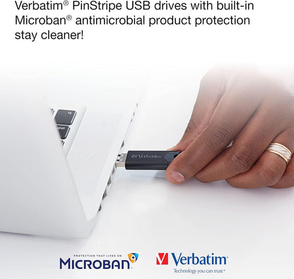 Verbatim PinStripe USB-Stick, 256GB, USB 3.2 Gen 1, USB Speicherstick, externer Speicher für Laptop Notebook Ultrabook TV Autoradio, USB-3, Datenstick mit Schiebemechanismus, schwarz