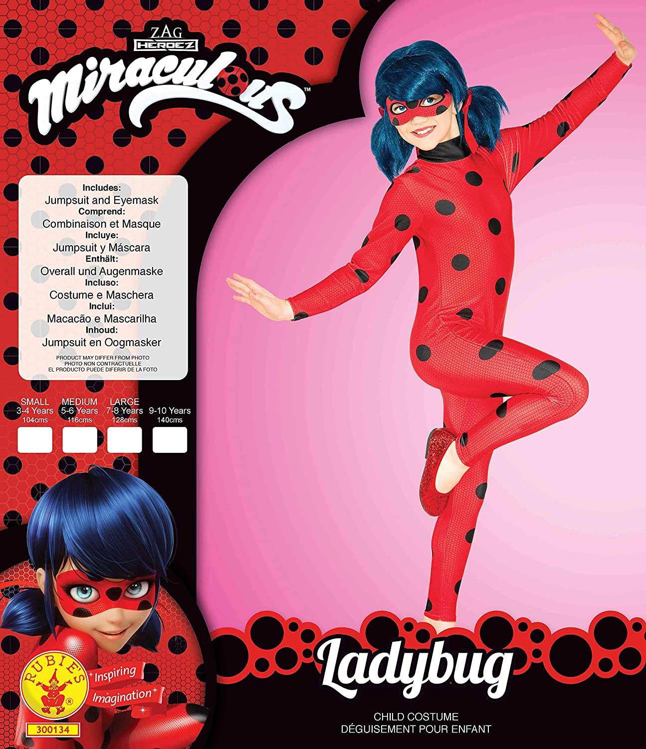 Rubie's Official Miraculous Ladybug Childs Classic Costume and Eye mask, Superhero