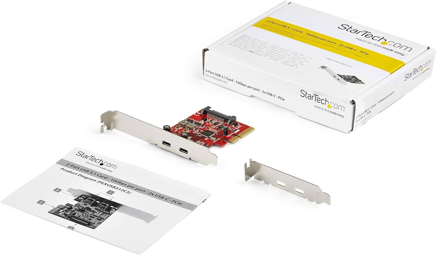 StarTech.com 2-Port USB 3.2 Gen 2x1 (10Gbps) PCIe Card - USB-C SuperSpeed PCI Express 3.0 x4 Host Controller Card - USB Type-C PCIe Add-On Adapter Card - USB C Expansion Card (PEXUSB312C3