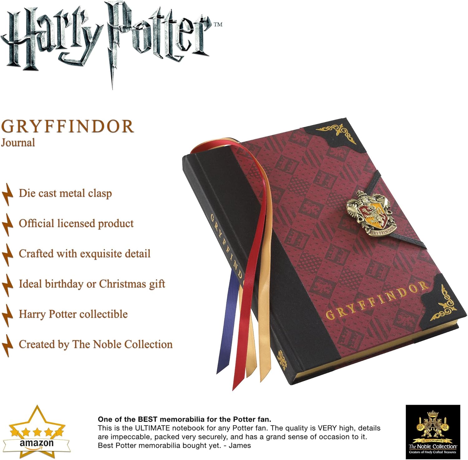 The Noble Collection Harry Potter Gryffindor Journal - 9.75in (25cm) Hardbound Lined with Gilded Edges and Die Cast Enameled Crest - Officially Licensed Film Set Movie Props Gifts