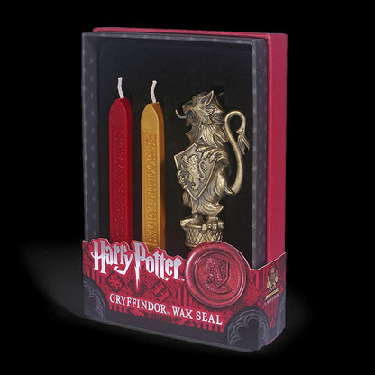 The Noble Collection Harry Potter Gryffindor Wax Seal - 6.5in (16.5cm) Die Cast Metal Stamp and Coloured Red and Gold Wax Set - Officially Licensed Film Set Movie Props Gifts Stationery