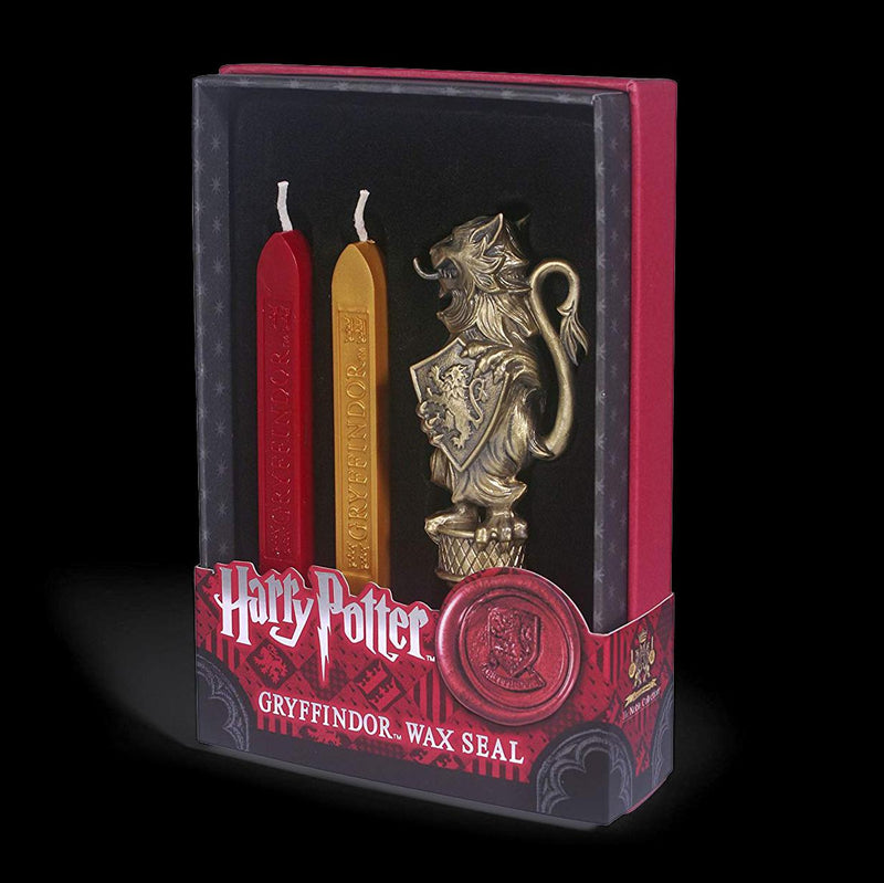 The Noble Collection Harry Potter Gryffindor Wax Seal - 6.5in (16.5cm) Die Cast Metal Stamp and Coloured Red and Gold Wax Set - Officially Licensed Film Set Movie Props Gifts Stationery