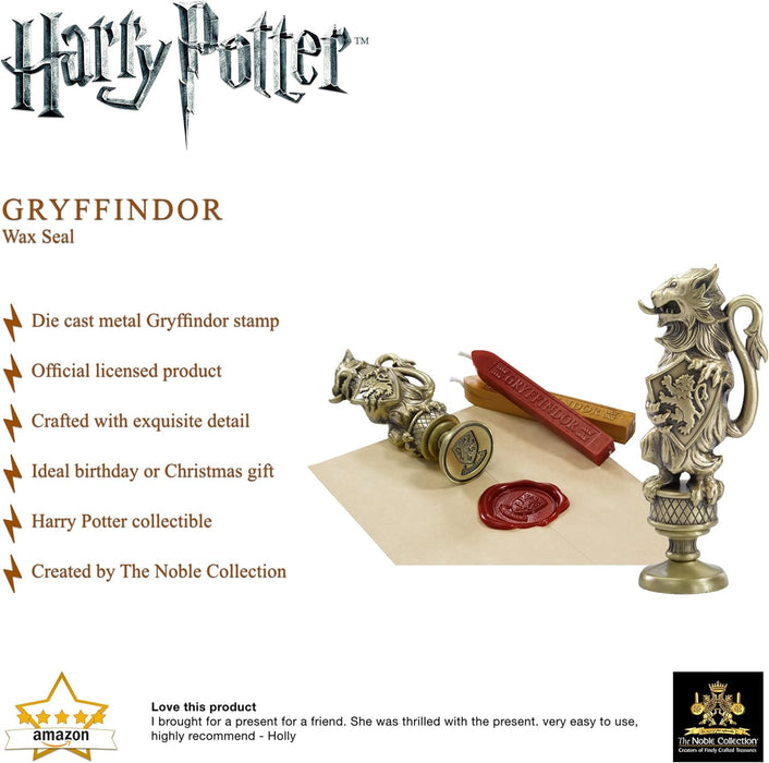 The Noble Collection Harry Potter Gryffindor Wax Seal - 6.5in (16.5cm) Die Cast Metal Stamp and Coloured Red and Gold Wax Set - Officially Licensed Film Set Movie Props Gifts Stationery