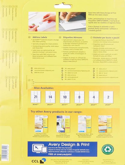 Avery Self Adhesive Parcel Shipping Labels, Inkjet Printers, 8 Labels Per A4 Sheet, 200 labels, QuickDRY (J8165), Multi