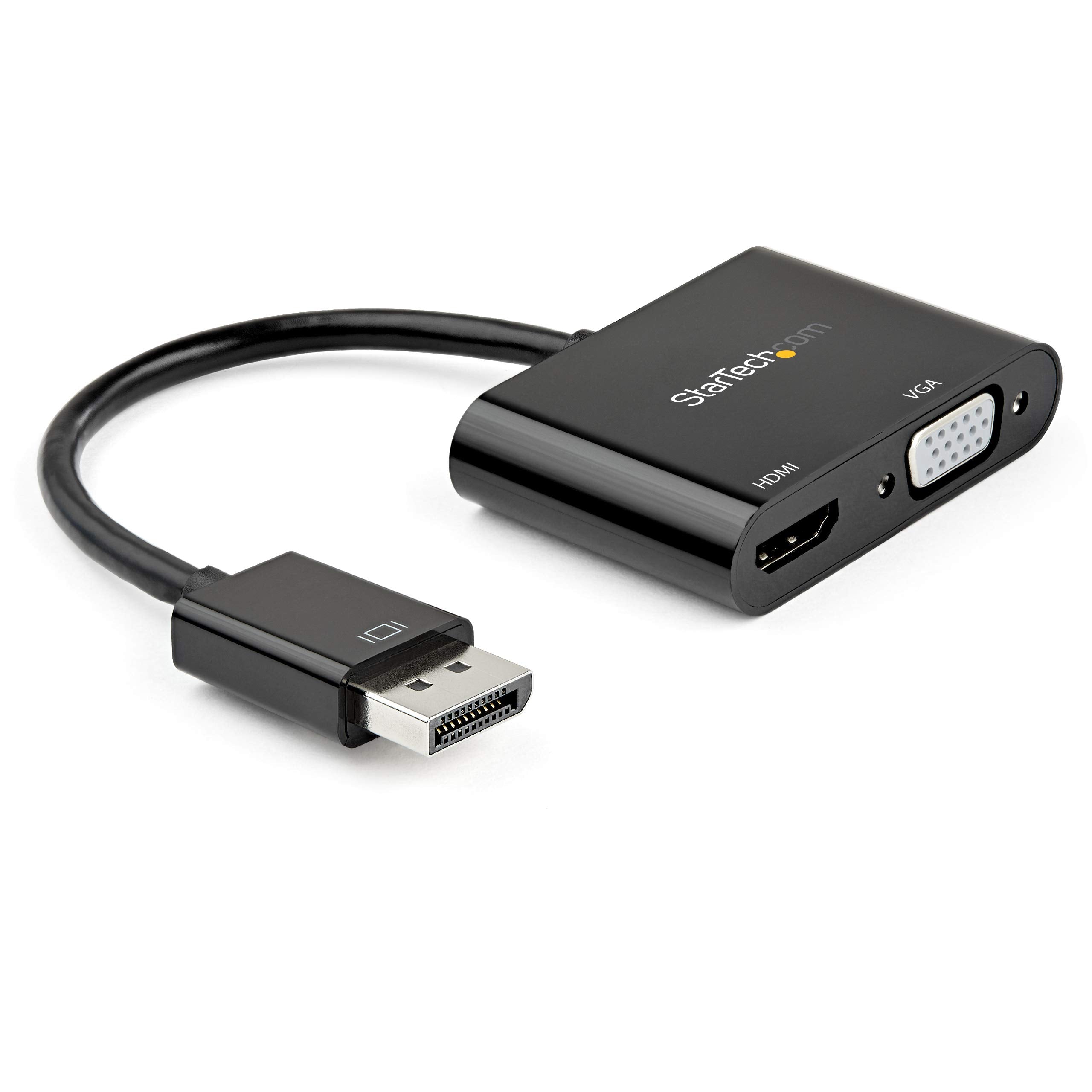 StarTech.com DisplayPort to HDMI VGA Adapter - DisplayPort 1.2 HBR2 to HDMI 2.0 (4K 60Hz) or VGA 1080p Converter Dongle - DP to HDMI or VGA Monitor Adapter - Digital Video Display Adapter (DP2VGAHD20