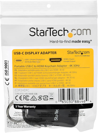 StarTech.com Compact USB C to HDMI Adapter - 4K 30Hz USB Type-C to HDMI Video Display Converter with Keychain Ring - USB-C DP Alt Mode to HDMI Monitor Dongle - Thunderbolt 3 Compatible (CDP2HDFC