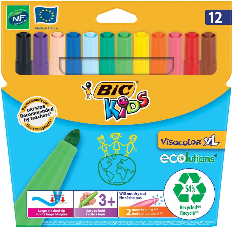 Bic Kids Visacolor XL ECOlutions Colouring Pens,black,12 Pack 1 count (Pack of 12)