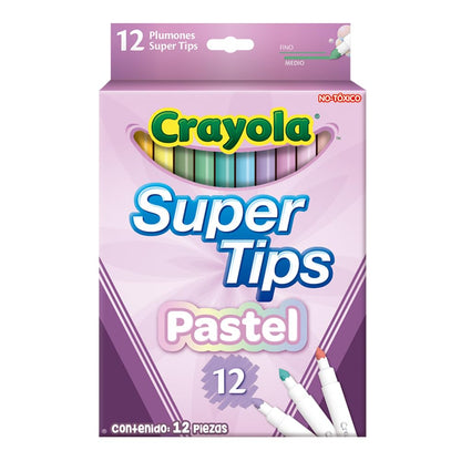 Crayola - Super Tips, abwaschbare Marker mittlere Spitze, 12er-Pack, für Schule und Freizeit, für kreatives Lettering, Handschrift, Kalligraphie, Pastellfarben, 58-7515