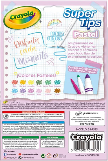 Crayola - Super Tips, abwaschbare Marker mittlere Spitze, 12er-Pack, für Schule und Freizeit, für kreatives Lettering, Handschrift, Kalligraphie, Pastellfarben, 58-7515