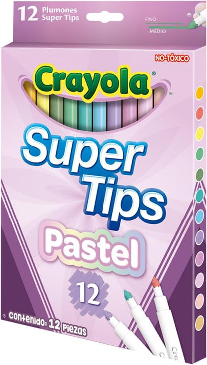 Crayola - Super Tips, abwaschbare Marker mittlere Spitze, 12er-Pack, für Schule und Freizeit, für kreatives Lettering, Handschrift, Kalligraphie, Pastellfarben, 58-7515