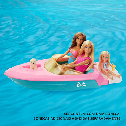 Barbie Doll and Boat Playset with Pet Puppy, Life Vest and Accessories, Fits 3 Dolls & Floats in Water, Gift for 3 to 7 Year Olds, GRG30