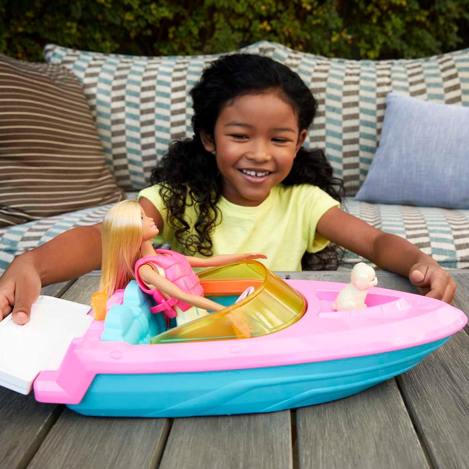 Barbie Doll and Boat Playset with Pet Puppy, Life Vest and Accessories, Fits 3 Dolls & Floats in Water, Gift for 3 to 7 Year Olds, GRG30