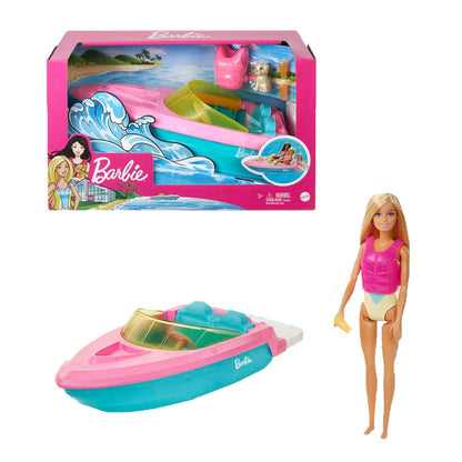 Barbie Doll and Boat Playset with Pet Puppy, Life Vest and Accessories, Fits 3 Dolls & Floats in Water, Gift for 3 to 7 Year Olds, GRG30