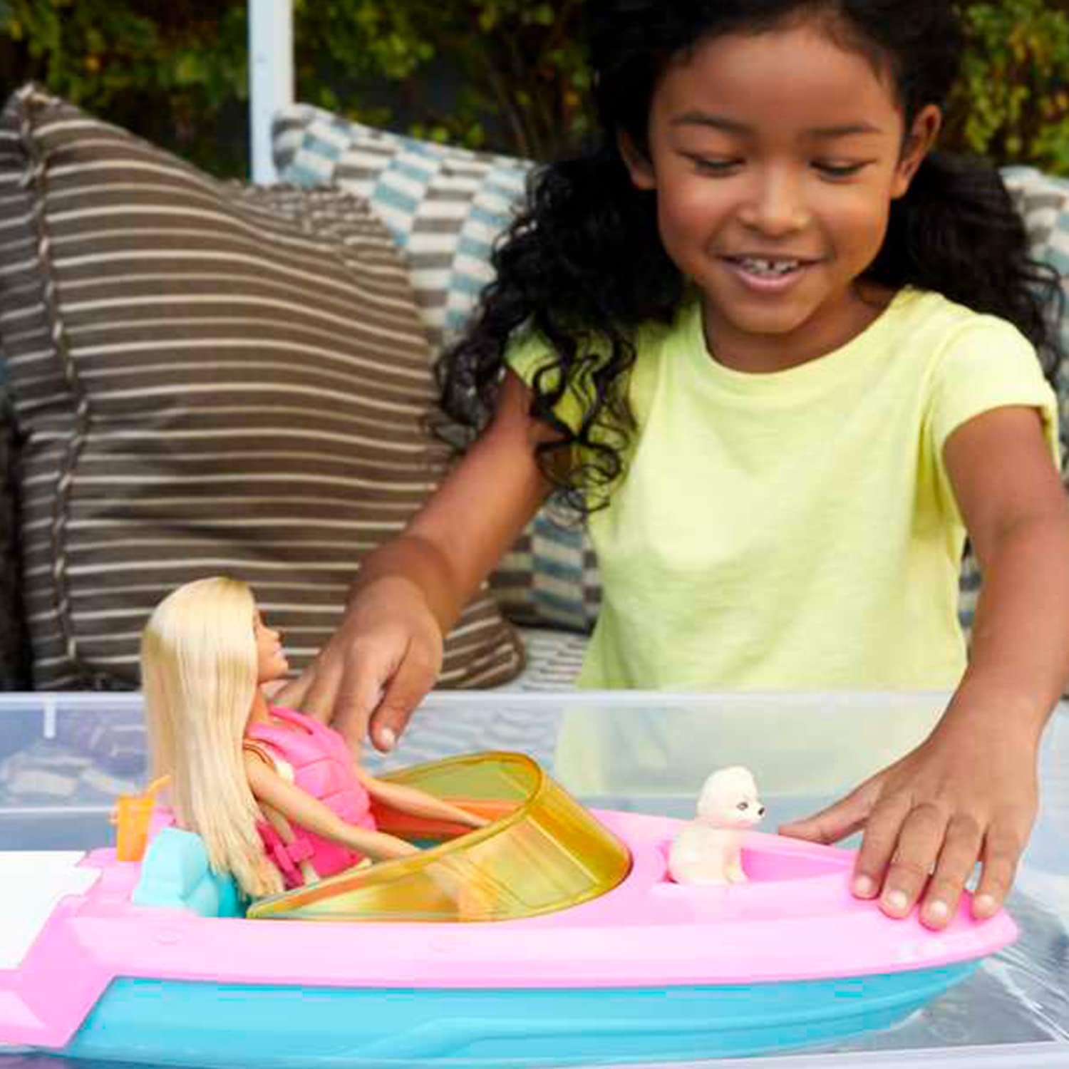 Barbie Doll and Boat Playset with Pet Puppy, Life Vest and Accessories, Fits 3 Dolls & Floats in Water, Gift for 3 to 7 Year Olds, GRG30