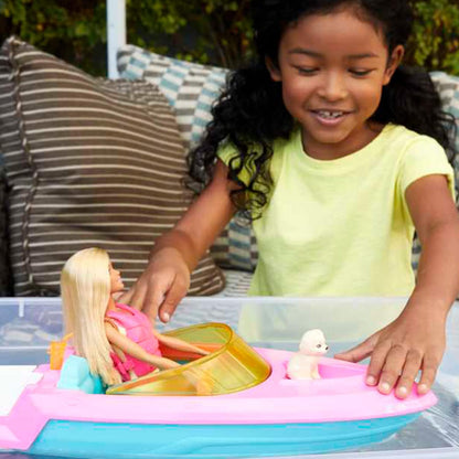 Barbie Doll and Boat Playset with Pet Puppy, Life Vest and Accessories, Fits 3 Dolls & Floats in Water, Gift for 3 to 7 Year Olds, GRG30