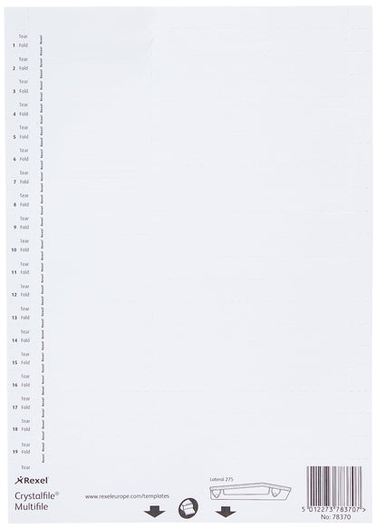 Rexel Crystalfile Lateral 275 Tab Inserts White (Pack of 57) 78370
