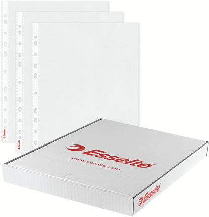 Esselte Heavy Duty Punched Pocket, Pack of 25, Holds up to 20 A4 sheets, Transparent, 115 Micron PP Material, 47187