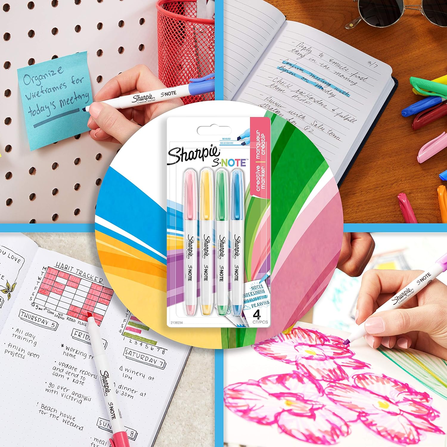 Sharpie S-Note Highlighter Pens | Part Art Marker Pen, Part Highlighter to Draw, Write & More | Assorted Pastel Colours | Chisel Tip | 4 Count