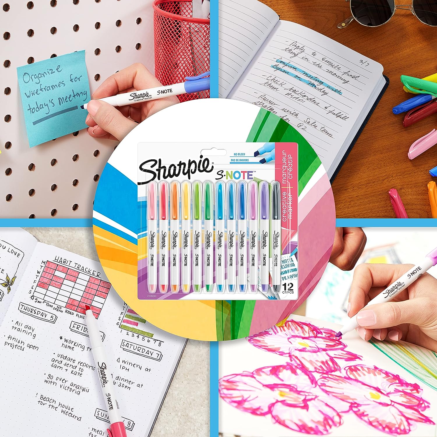Sharpie S-Note Highlighter Pens | Part Art Marker Pen, Part Highlighter to Draw, Write & More | Assorted Pastel Colours | Chisel Tip | 12 Count