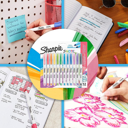 Sharpie S-Note Highlighter Pens | Part Art Marker Pen, Part Highlighter to Draw, Write & More | Assorted Pastel Colours | Chisel Tip | 12 Count