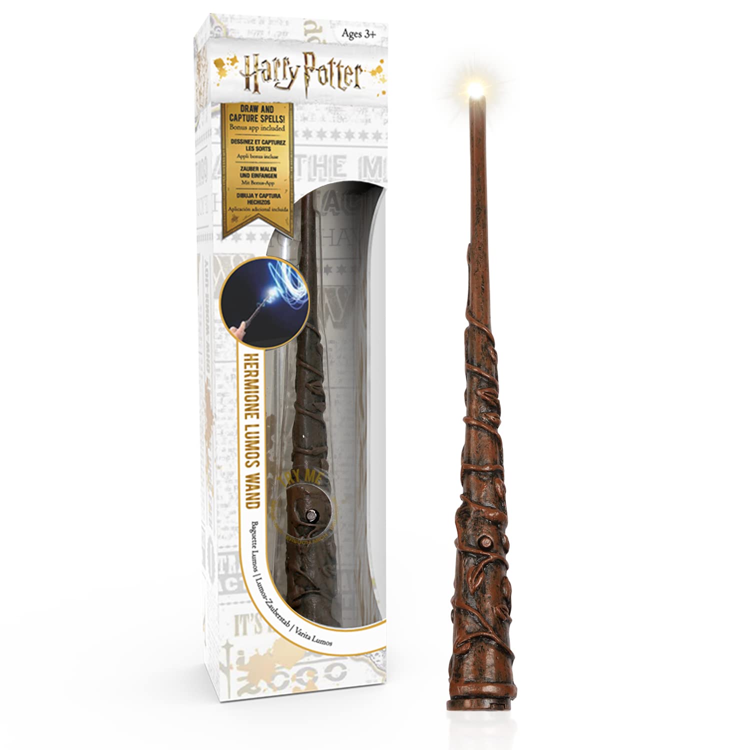 Hermione Granger Lumos Wand 7' Light-Up , Official Wizarding World Harry Potter Gifts, Toys and Collectables , Role Play or Dress-up Costume Accessory for Fans, Girls and Boys, Ages 6 to Adult