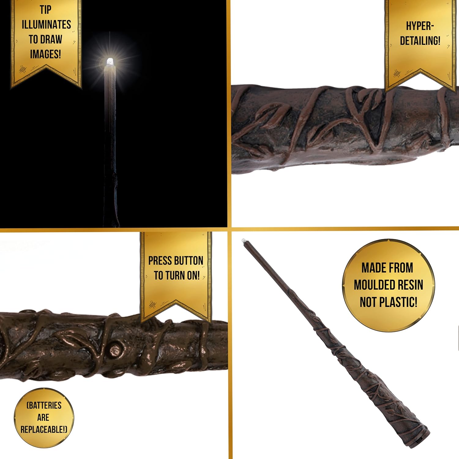 Hermione Granger Lumos Wand 7' Light-Up , Official Wizarding World Harry Potter Gifts, Toys and Collectables , Role Play or Dress-up Costume Accessory for Fans, Girls and Boys, Ages 6 to Adult