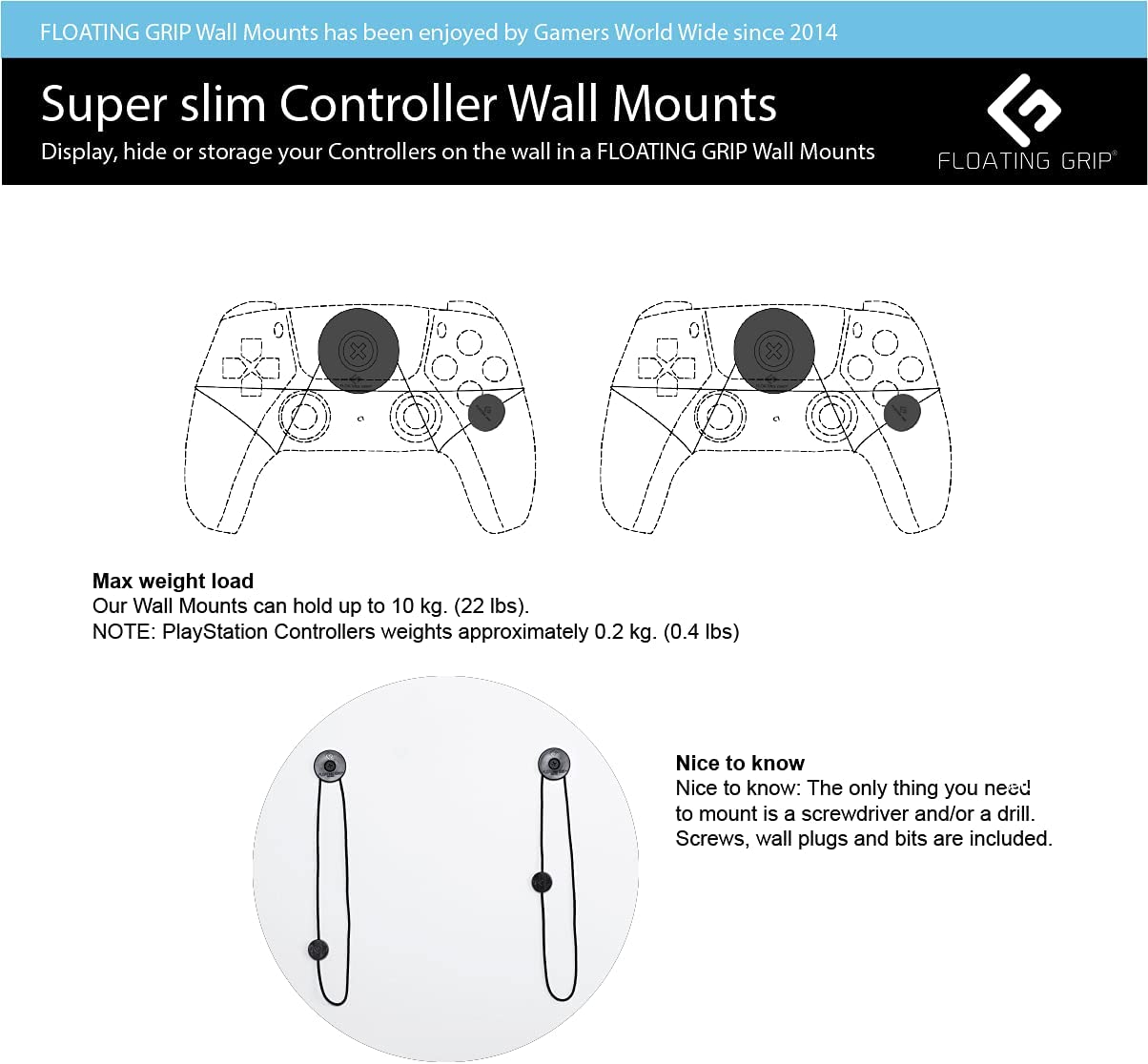 Floating Grip Playstation 5 Wall Mounts By Floating Grip - Black Bundle