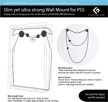 Floating Grip Playstation 5 Wall Mounts By Floating Grip - Black Bundle