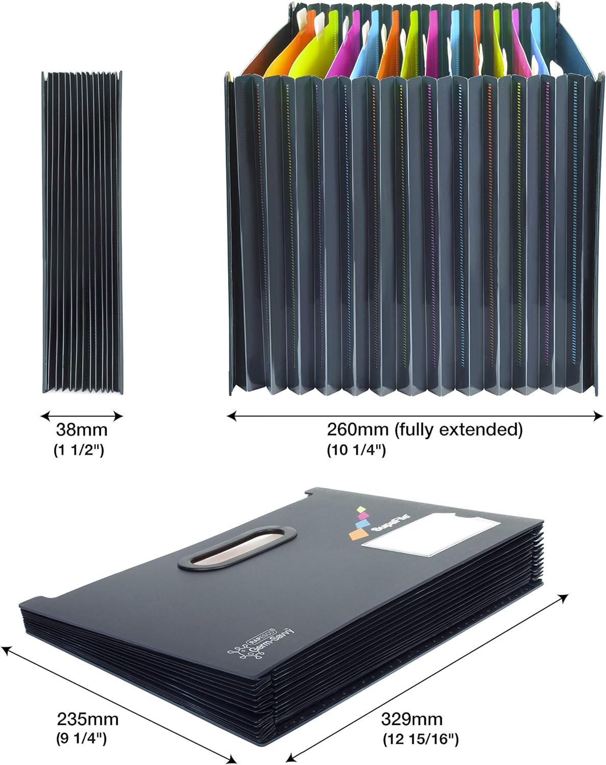 Rapesco 1489 Germ-Savvy Antibacterial, SupaFile A4 13-Part Landscape Desktop Expanding File with Multi-Coloured Dividers