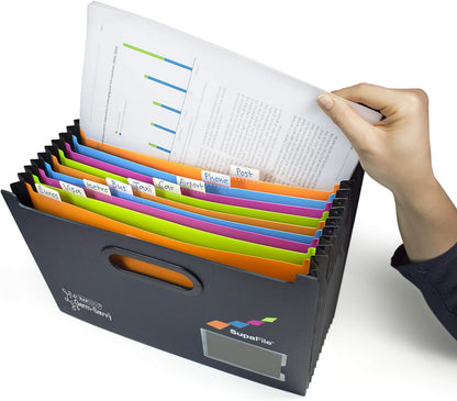 Rapesco 1489 Germ-Savvy Antibacterial, SupaFile A4 13-Part Landscape Desktop Expanding File with Multi-Coloured Dividers