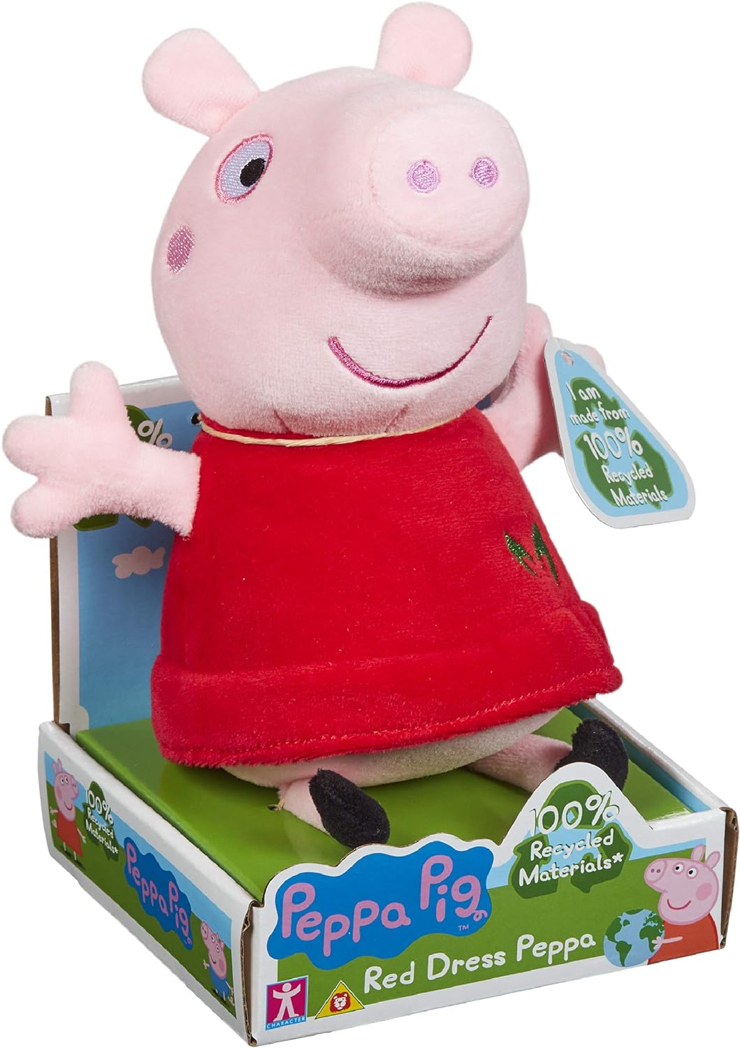 Red Dress Peppa Soft Toy, 100% Recycled, Peppa Pig Gift, Sustainable Toy, Supersoft Plush
