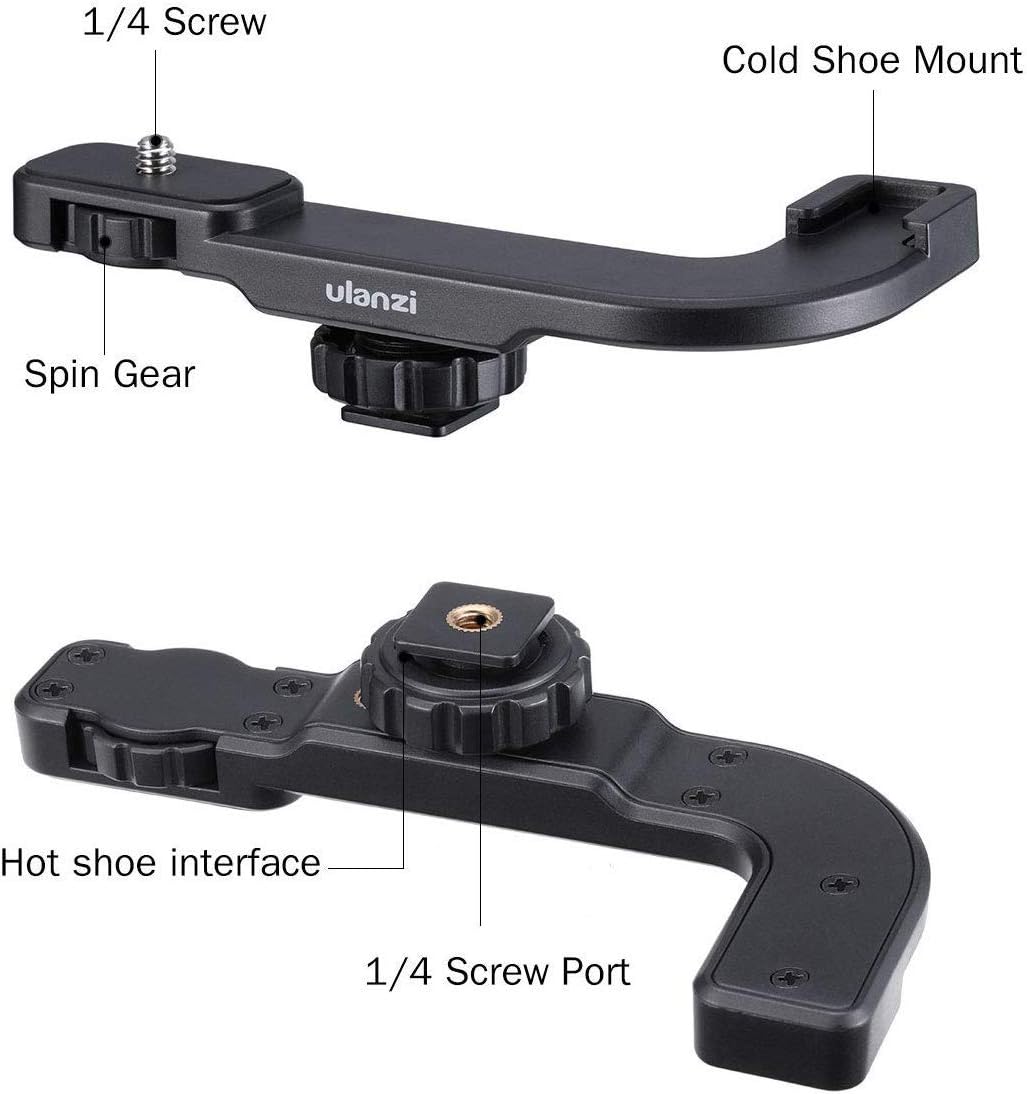 ULANZI PT-8 Vlog Cold Shoe Extension Adapter Bracket with Cold Shoe and 1/4" Tripod Mount for Additional Vlogging Accessories, Black