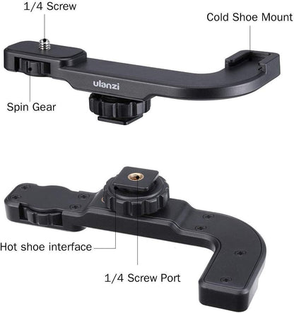 ULANZI PT-8 Vlog Cold Shoe Extension Adapter Bracket with Cold Shoe and 1/4" Tripod Mount for Additional Vlogging Accessories, Black