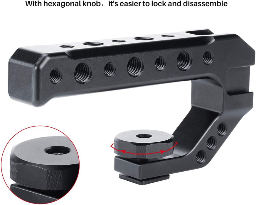 UURig R005 Lightweight Aluminum Alloy Camera Hot Shoe Top Handle Grip, Universal Video Stabilizing Rig With 3 Cold Shoe Adapters to Mount Microphone, LED Light, Monitor, Easy Low Angle Shots.