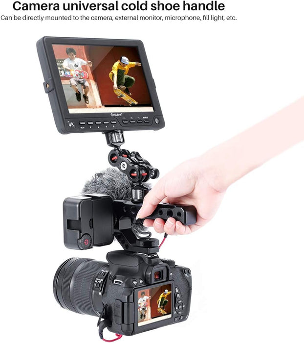 UURig R005 Lightweight Aluminum Alloy Camera Hot Shoe Top Handle Grip, Universal Video Stabilizing Rig With 3 Cold Shoe Adapters to Mount Microphone, LED Light, Monitor, Easy Low Angle Shots.