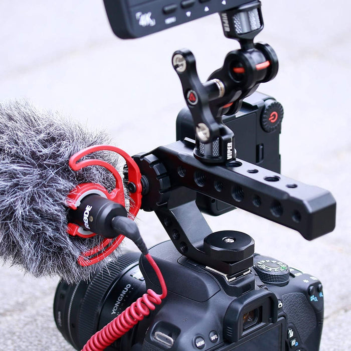 UURig R005 Lightweight Aluminum Alloy Camera Hot Shoe Top Handle Grip, Universal Video Stabilizing Rig With 3 Cold Shoe Adapters to Mount Microphone, LED Light, Monitor, Easy Low Angle Shots.