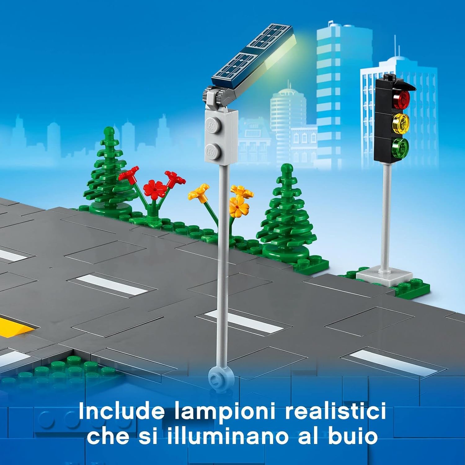 LEGO 60304 City Road Plates Building Toys, Set with Traffic Lights, Trees & Glow in the Dark Bricks, Gifts for 5 Plus Year Old Kids, Boys & Girls