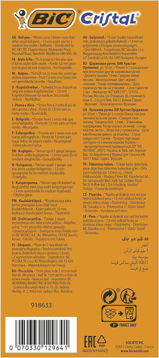 Bic Cristal Medium Smudge-free Ballpoint Pen, 1.0mm Tip Line, Green, Ideal for Office and School, Pack of 50