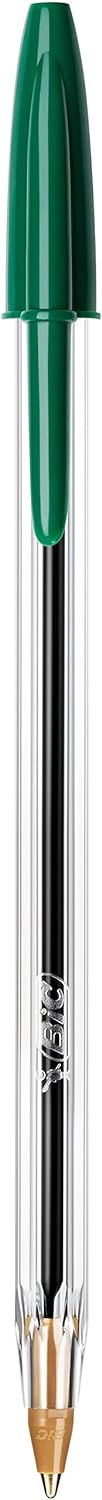 Bic Cristal Medium Smudge-free Ballpoint Pen, 1.0mm Tip Line, Green, Ideal for Office and School, Pack of 50