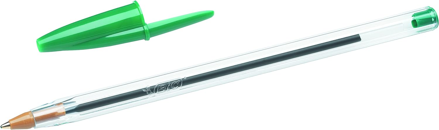 Bic Cristal Medium Smudge-free Ballpoint Pen, 1.0mm Tip Line, Green, Ideal for Office and School, Pack of 50