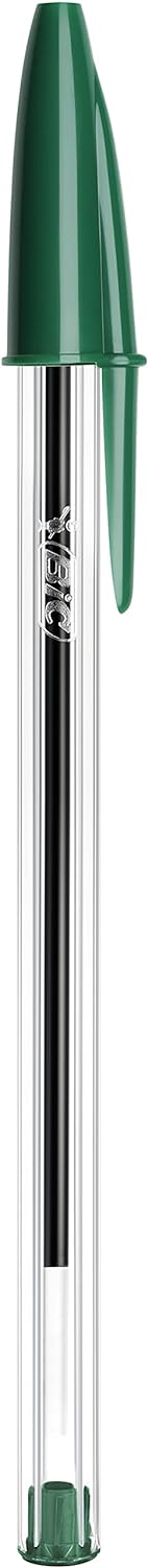 Bic Cristal Medium Smudge-free Ballpoint Pen, 1.0mm Tip Line, Green, Ideal for Office and School, Pack of 50