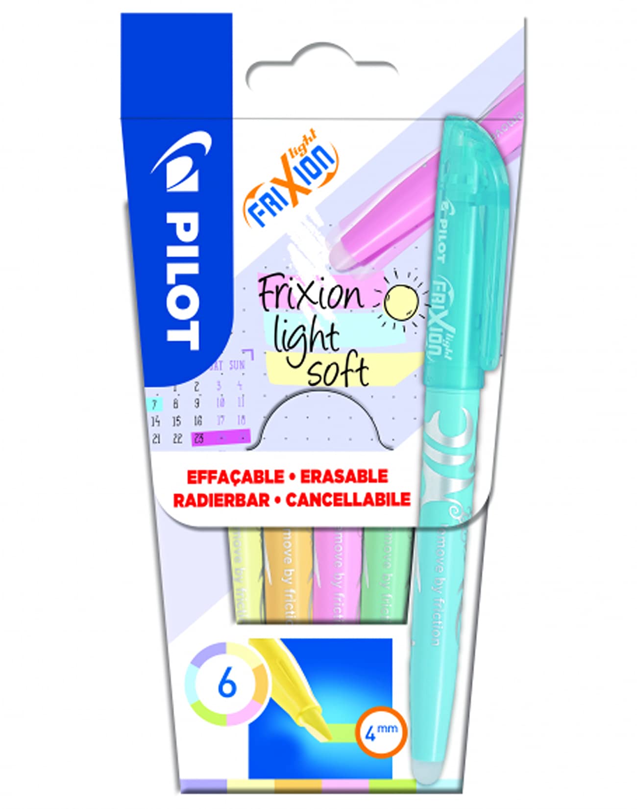 Pilot Pilot FriXion Light Soft Erasable Highlighters Set of 6 (Pastel Pink, Yellow, Purple, Blue, Orange, Green), Pink/Yellow/Purple/Blue/Orange/Green, 6per Set