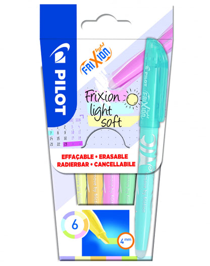 Pilot Pilot FriXion Light Soft Erasable Highlighters Set of 6 (Pastel Pink, Yellow, Purple, Blue, Orange, Green), Pink/Yellow/Purple/Blue/Orange/Green, 6per Set